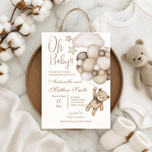 bear with balloons baby shower invitation