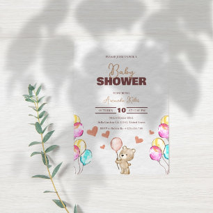 Bear with Balloons Baby Shower Invitation