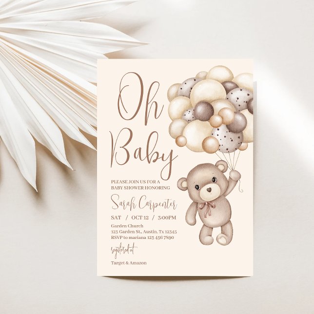 bear with balloons baby shower invitation (Creator Uploaded)