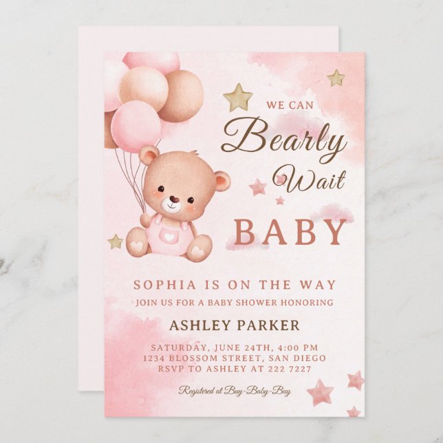 Bear With Balloons  Invitation (Front/Back)