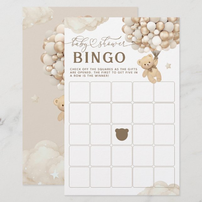 Bear with Balloons Neutral Baby Shower Game (Front/Back)