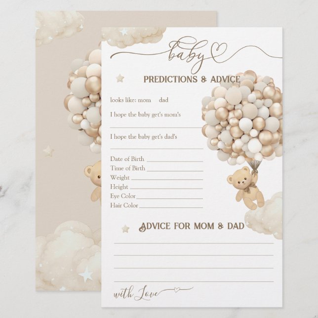 Bear with Balloons Neutral Baby Shower Game (Front/Back)