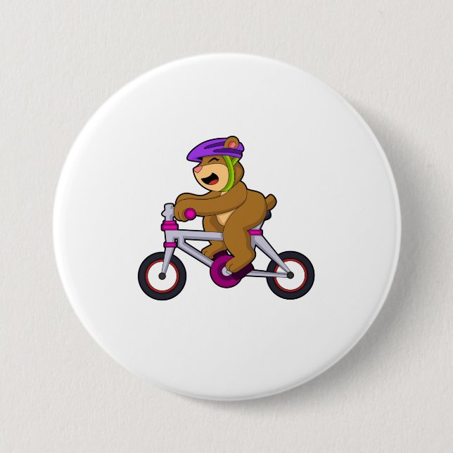 Bear with Bicycle & Helmet 7.5 Cm Round Badge (Front)