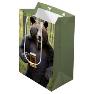 Bear with Birthday Beer Medium Gift Bag