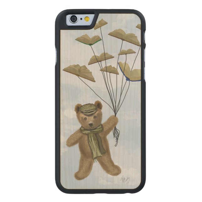 Bear with Book Butterflies 3 Carved Wood iPhone Case (Back)