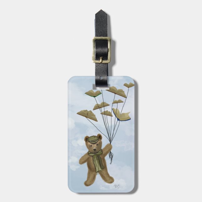 Bear with Book Butterflies 3 Luggage Tag (Front Vertical)