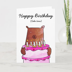 Bear with cake birthday card