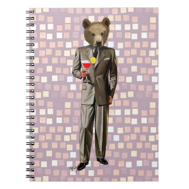 Bear With Cocktail Spiral Notebook (Front)
