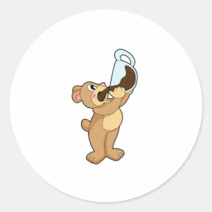 Bear with Coffee Cup Classic Round Sticker
