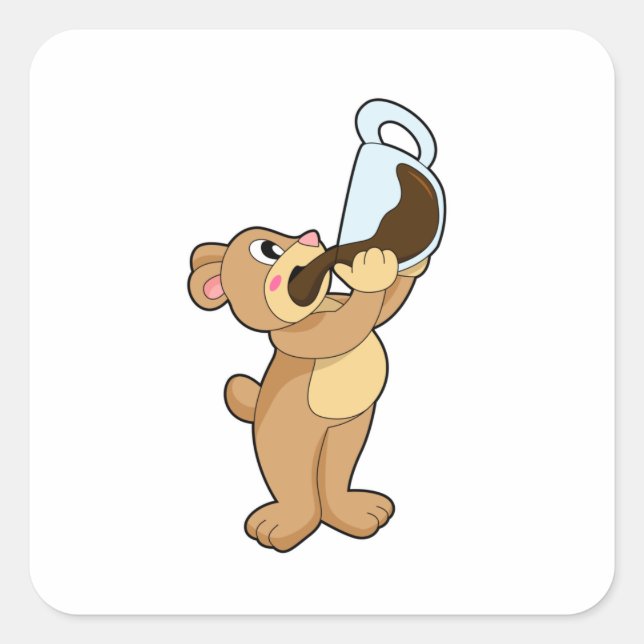 Bear with Coffee Cup Square Sticker (Front)