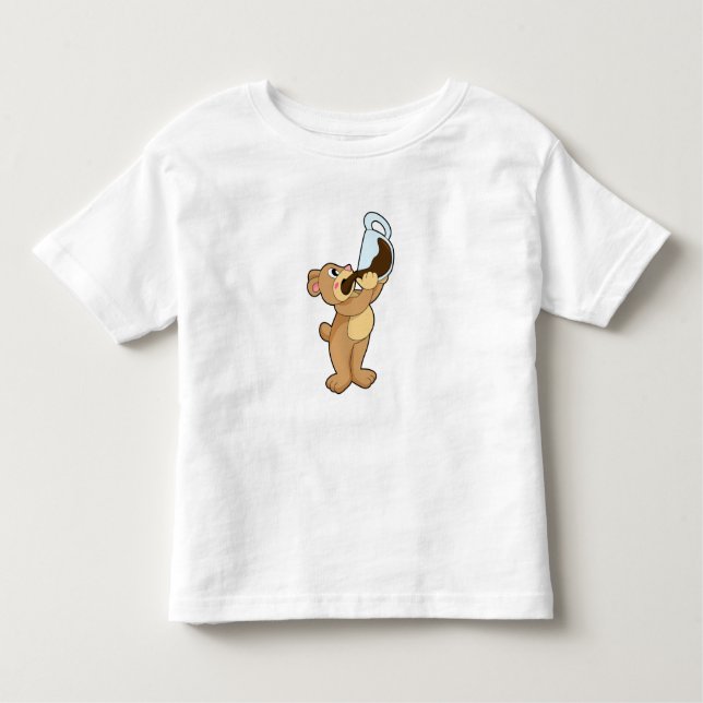 Bear with Coffee Cup Toddler T-Shirt (Front)