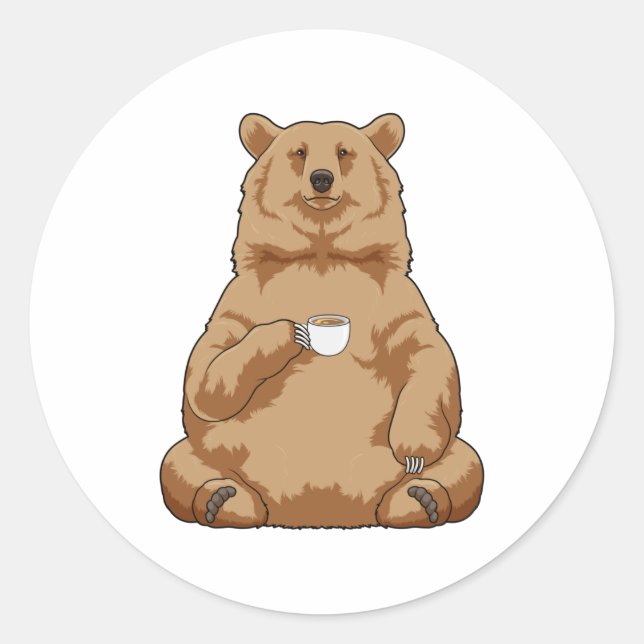 Bear with Cup of Coffee Classic Round Sticker (Front)