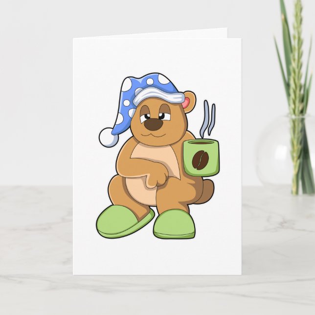 Bear with Cup of Coffee & Sleepyhead Card (Front)
