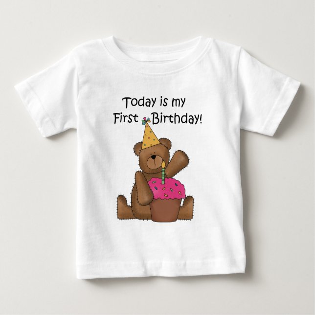 Bear with Cupcake 1st Birthday Tshirts and Gifts (Front)