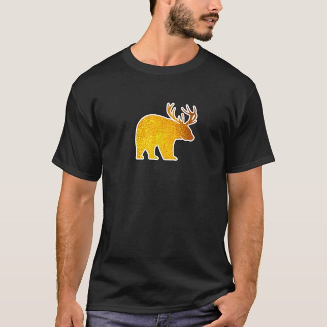 Bear with Deer Antlers Funny Beer Lover Spirit Ani T-Shirt (Front)