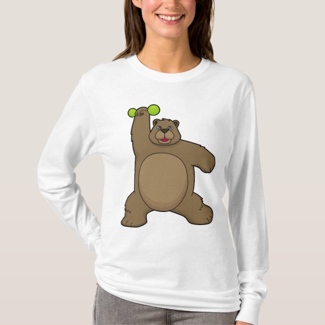 Bear with Dumbbell at Yoga Fitness T-Shirt (Front)