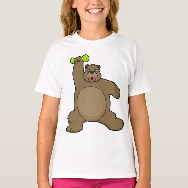 Bear with Dumbbell at Yoga Fitness T-Shirt (Front)