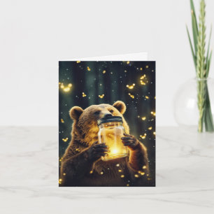 Bear With Fireflies In Jar Note Card