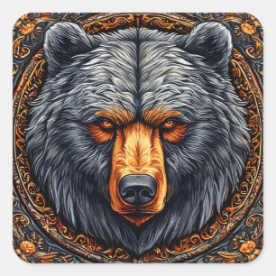 Bear with Floral Decor for Nature Lovers & Gift 🐻 Square Sticker