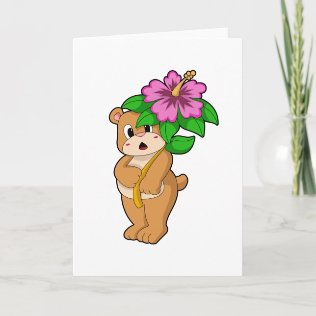 Bear with Flower Hibiscus Card (Front)