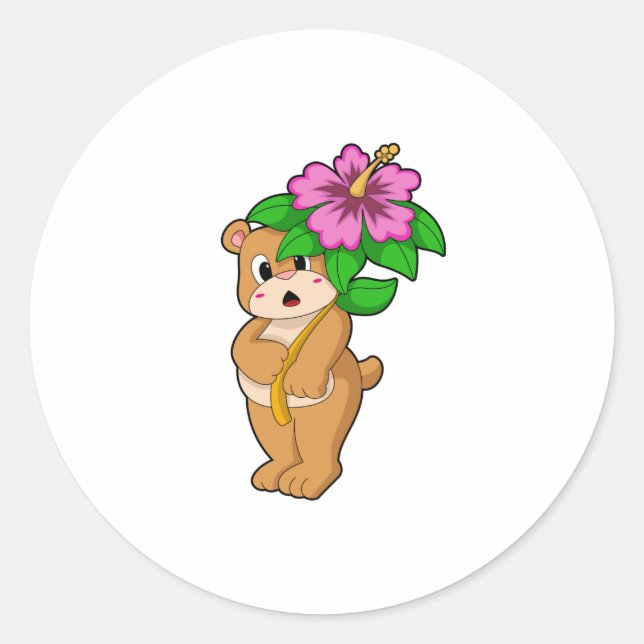 Bear with Flower Hibiscus Classic Round Sticker (Front)