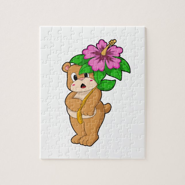 Bear with Flower Hibiscus Jigsaw Puzzle (Vertical)