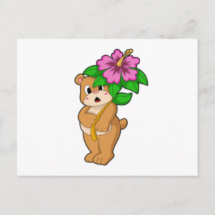 Bear with Flower Hibiscus Postcard