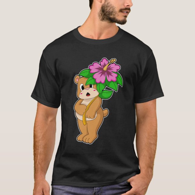 Bear with Flower Hibiscus T-Shirt (Front)