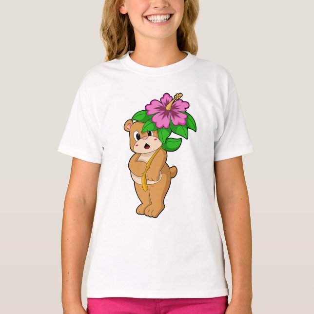 Bear with Flower Hibiscus T-Shirt (Front)