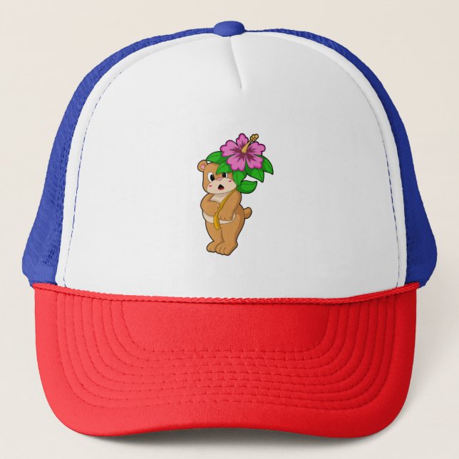 Bear with Flower Hibiscus Trucker Hat (Front)