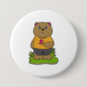 Bear with Flowers 7.5 Cm Round Badge