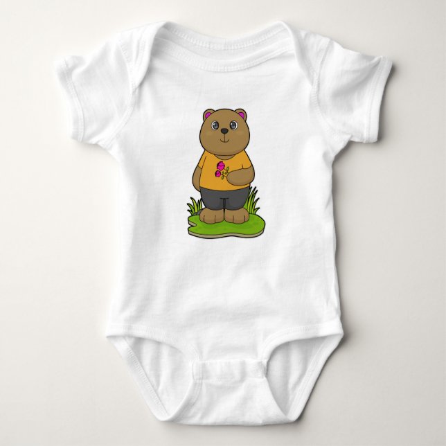 Bear with Flowers Baby Bodysuit (Front)