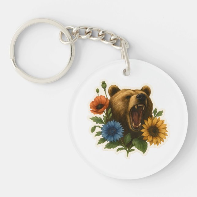 Bear with Flowers Key Ring (Front)