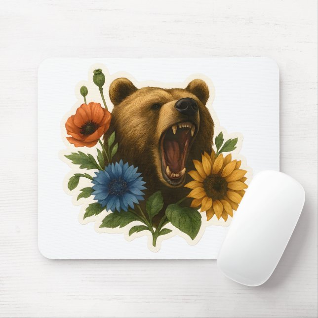 Bear with Flowers Mouse Pad (With Mouse)