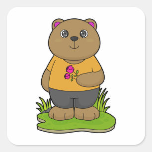 Bear with Flowers Square Sticker
