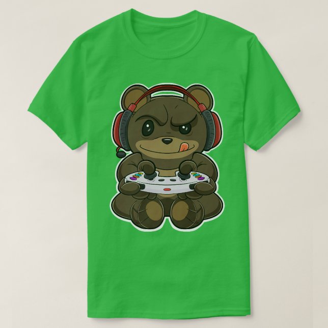 Bear With Gaming Controller I Funny Gaming I Gamer T-Shirt (Design Front)