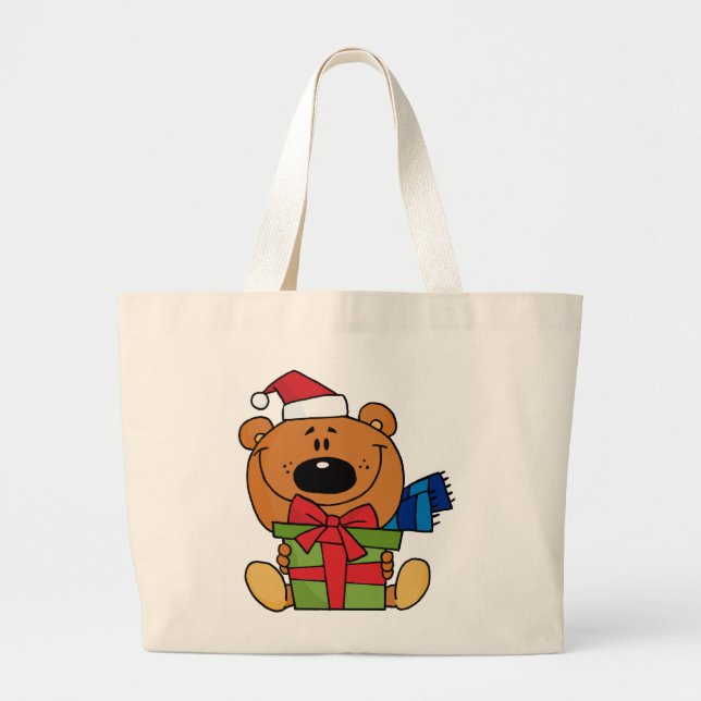 Bear With Gift Holiday Tshirts and Gifts Large Tote Bag (Front)