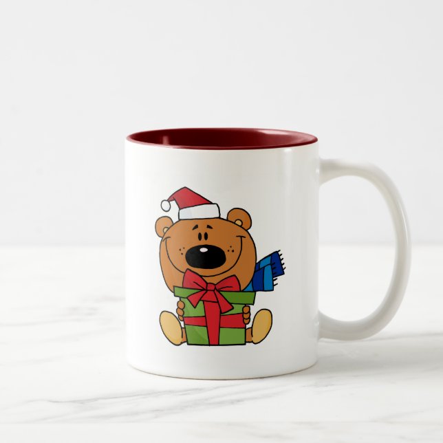 Bear With Gift Holiday Tshirts and Gifts Two-Tone Coffee Mug (Right)