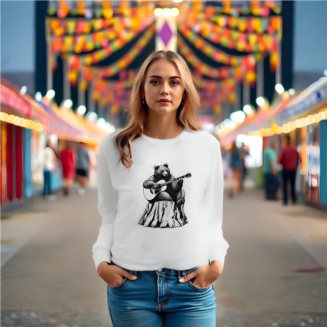 Bear With Guitar – Women's Longsleeve T-Shirt (Bear Playing Acoustic Guitar Long Sleeve T-Shirt )
