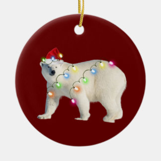 BEAR With Hat Lights Christmas Ceramic Tree Decoration