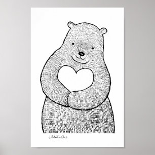Bear with heart woodland animal big Gentle bear Poster