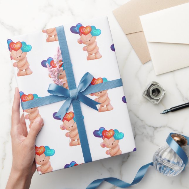 Bear with I Love You Balloons Wrapping Paper (Gifting)