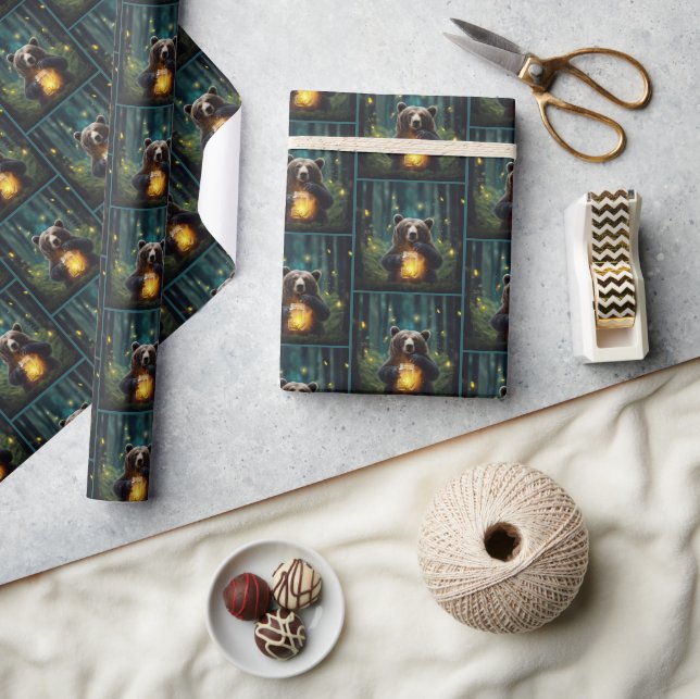Bear With Jar of Fireflies Wrapping Paper (Crafts)