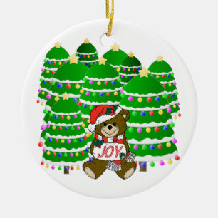 Bear with JOY Sign and Trees Christmas Ceramic Tree Decoration