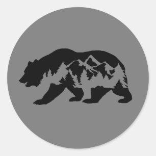 Bear with Mountains & Trees Classic Round Sticker
