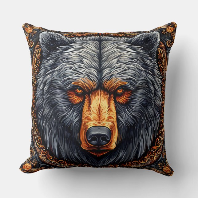 Bear with Ornate Floral Decor Cushion (Front)