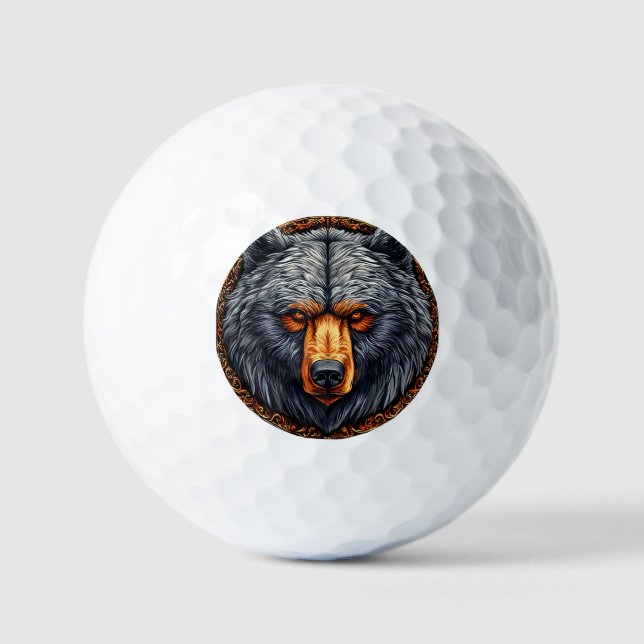 Bear with Ornate Floral Decor Golf Balls (Front)