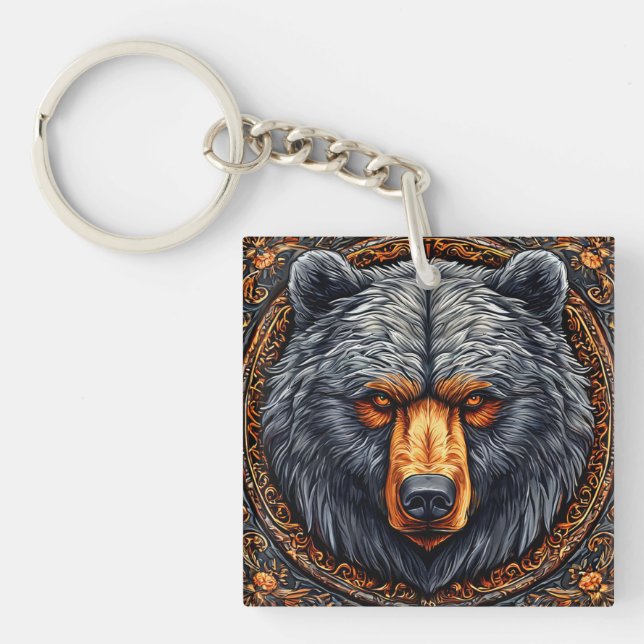 Bear with Ornate Floral Decor Key Ring (Front)