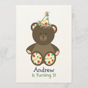 Bear With Polka Dot Birthday Hat Boy's Party Invitation