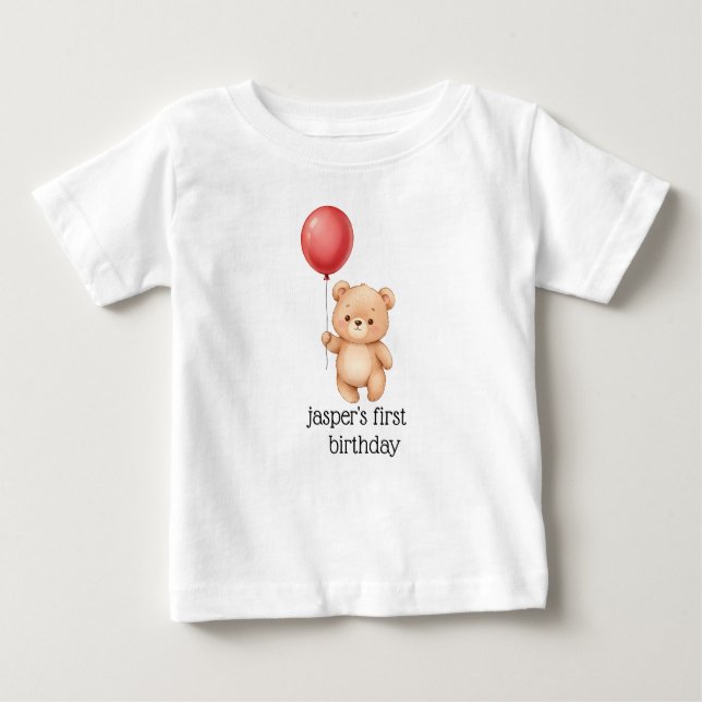 Bear with Red Balloon Party Hat Cute Baby Baby T-Shirt (Front)
